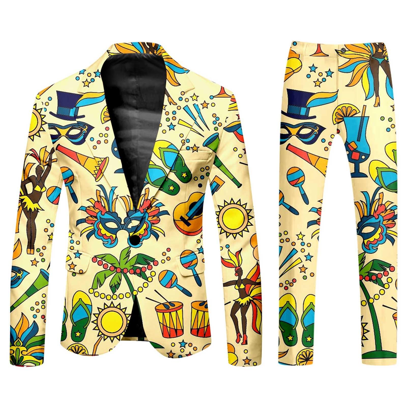 Party Fashion Anzug Herren Lustiger Graffiti Anzug Bunt Jackett und Hose Faschingskostüme Vintage Festliche EIN Knopf Sakko 60er Jahre Art Style Outfit Mardi Gras Karneval Kostüm