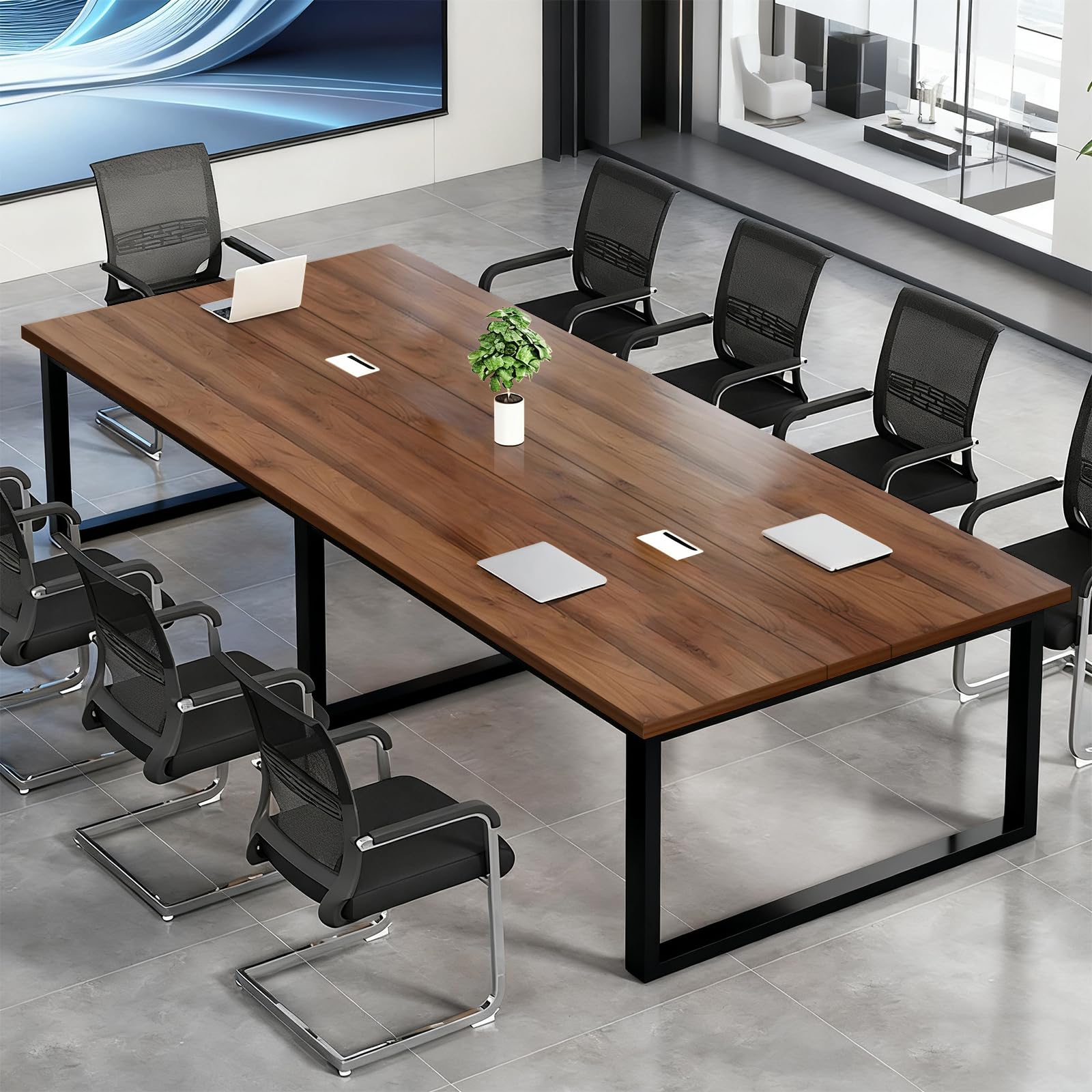 Mesa De Conferencias Grande - Mesa De Reuniones Para Oficina Con Tablero De Madera Maciza Y Caja De Cable, Escritorio Largo Para Sala De Juntas O Formación, Múltiples Colores (sillas No Incluidas)