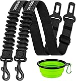COOYOO Dog Seat Belt,3 Piece Set Retractable Dog Car Harness Adjustable Dog Seat Belt for Vehicle Nylon Pet Safety Seat Belts Heavy Duty & Elastic 01-Set 01-Black+Black