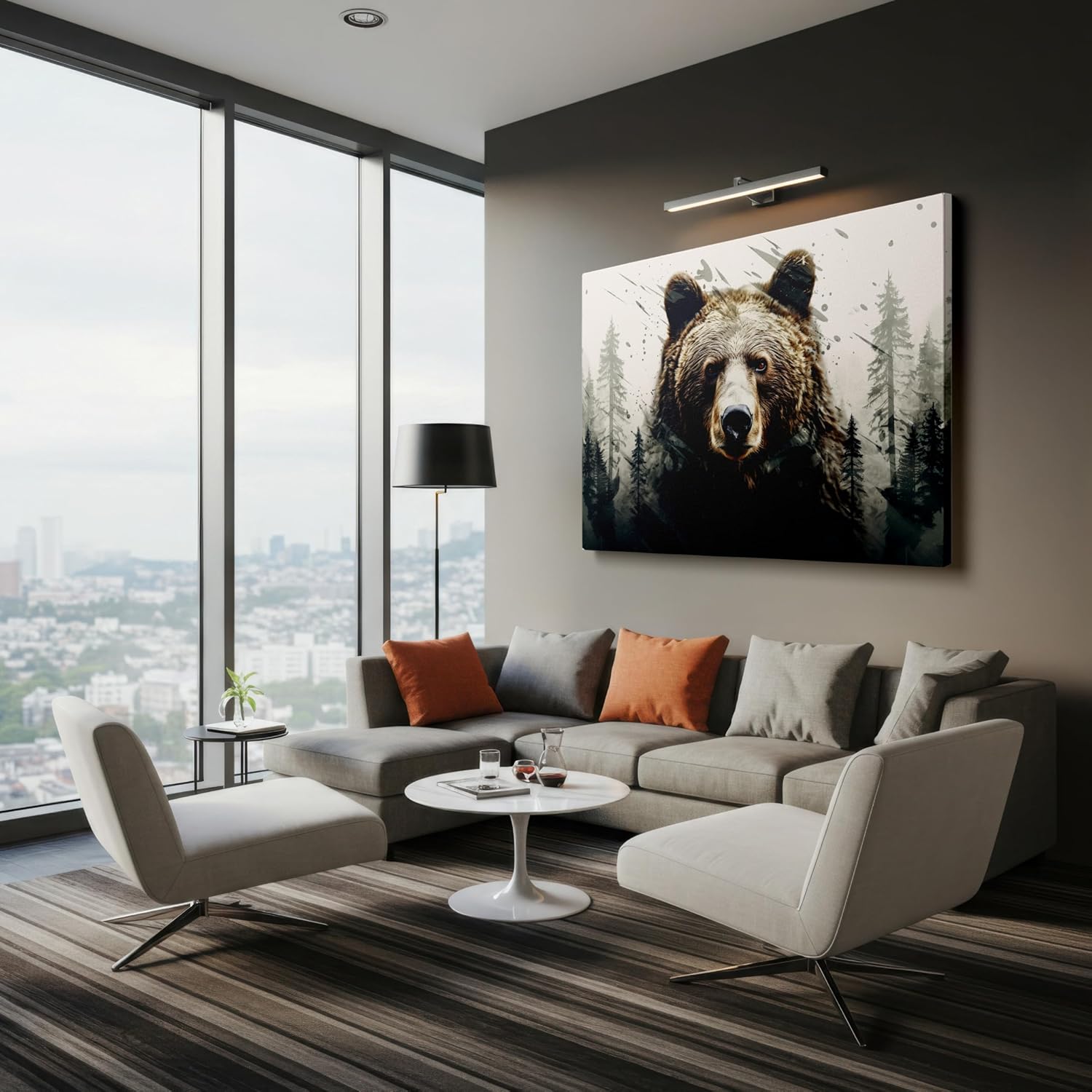 Majestic Bear With Penetrating Gaze Amid Dynamic Serenity Large, Decor, Office, Bedroom, Living Room. Size: 130x87 cm (51x34 inch) Canvas Wall Art - Nature Home Decor - 69x46 cm (27x18 inch)