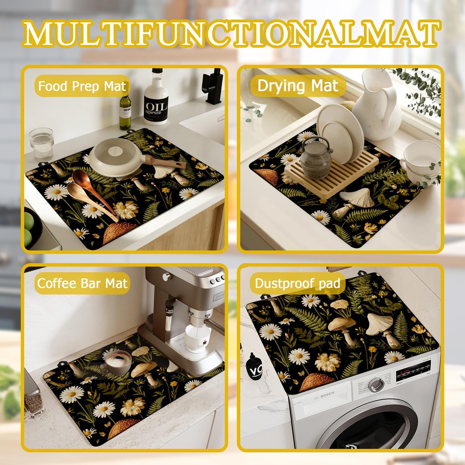 Mushroom Flower Electric Stove Top Cover Protector,Glass Top Gas Stove Pad Heat Resistant Range Cooktop Mat for Kitchen 28"x20"