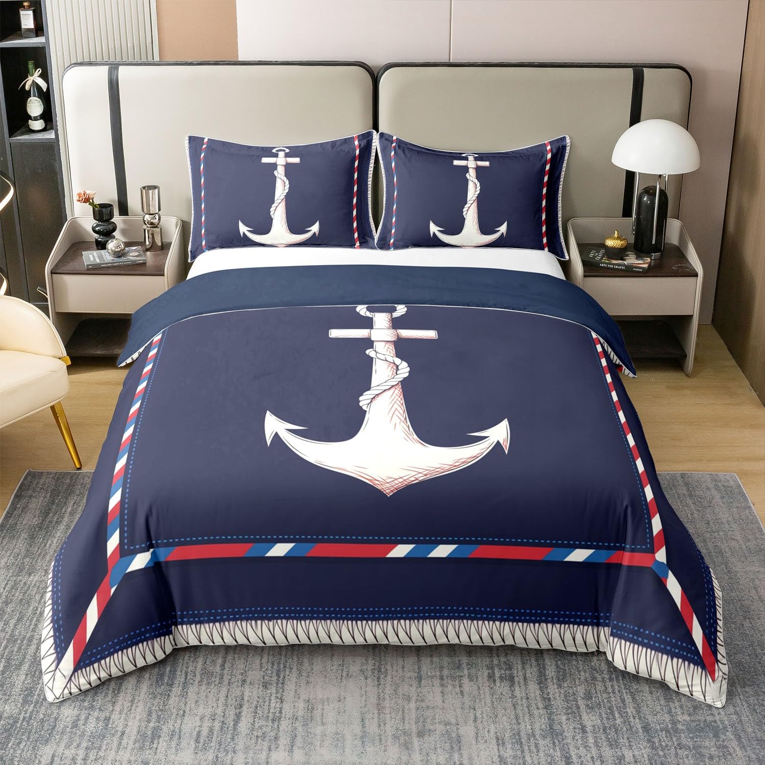 Housse de couette 100% coton aventure nautique bleu lit simple