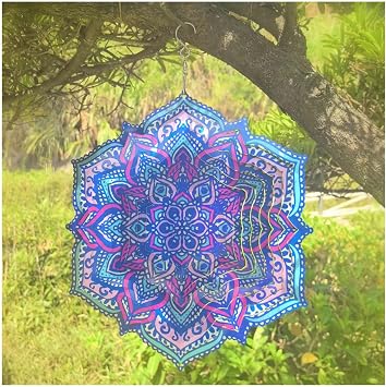 Mandala Wind Spinner 12 Inch Stainless Steel 3D Kinetic Yard Art | Laser Cut, Weather & Rust Resistant, for Garden Patio Balcony, Yoga Meditation Gift