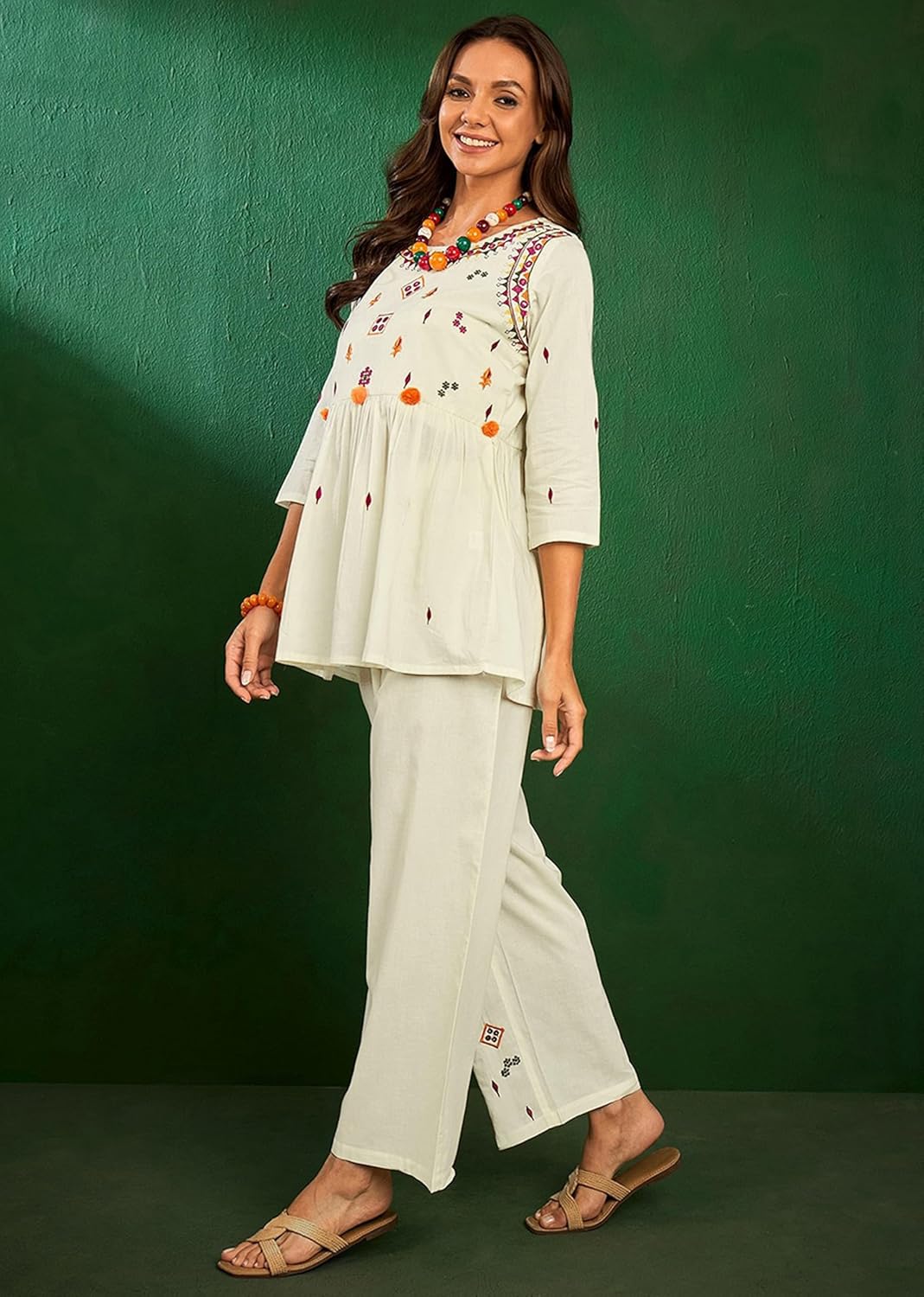 TRENDMALLS Women's Cotton Embroidery Co Ords Set (C20-White-3XL)
