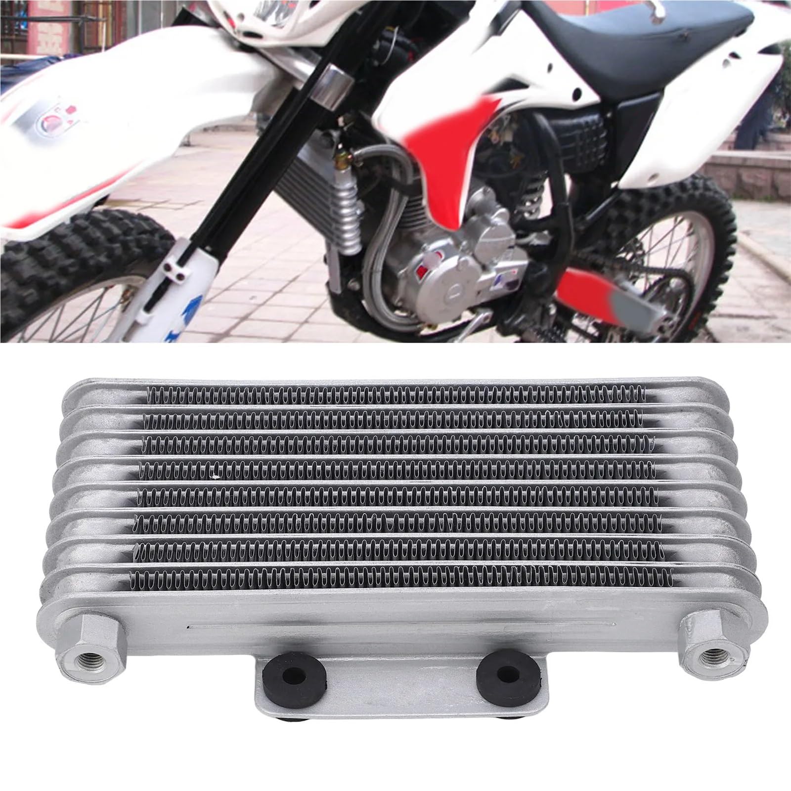 Wspornik radiatora Chłodnica oleju motocyklowego srebrna 125 ml, niskie zużycie, mocna, pasuje do GY6 125CC-250CC, motocross ATV, 8-rzędowa, chłodnica oleju silnikowego