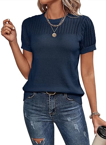 Dokotoo Womens Summer Tops Dressy Casual Crewneck Short Sleeve Shirts