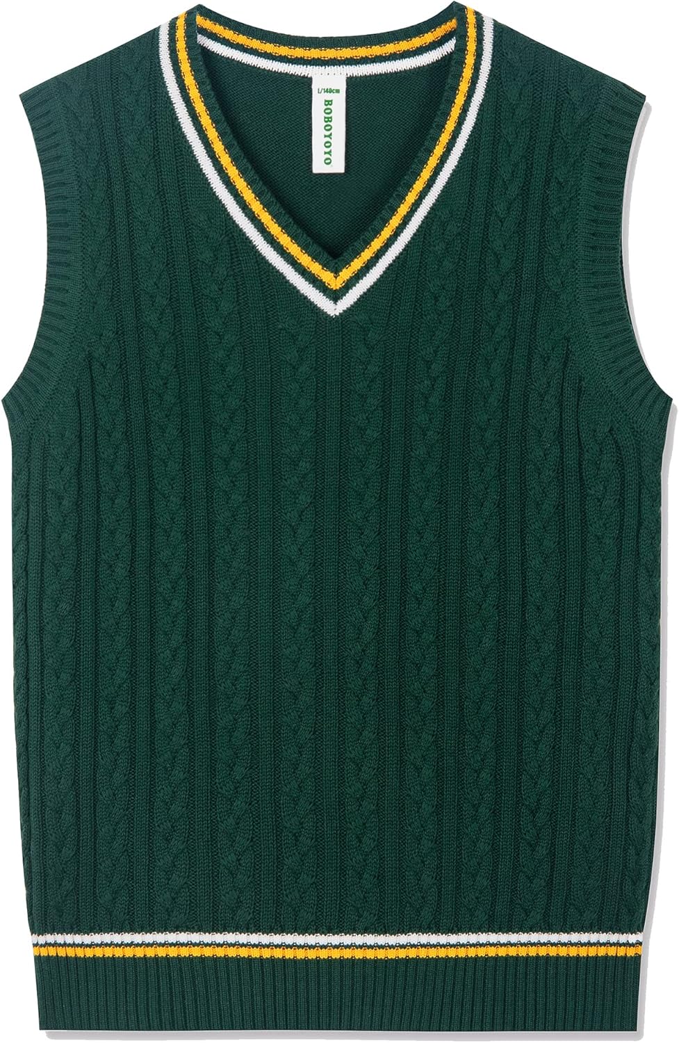 BOBOYOYO Boys Sweater Vest Unisex Cable Knit 100% Cotton Toddler Uniform Vest for Little Big Childrens Kids Teenage Girls