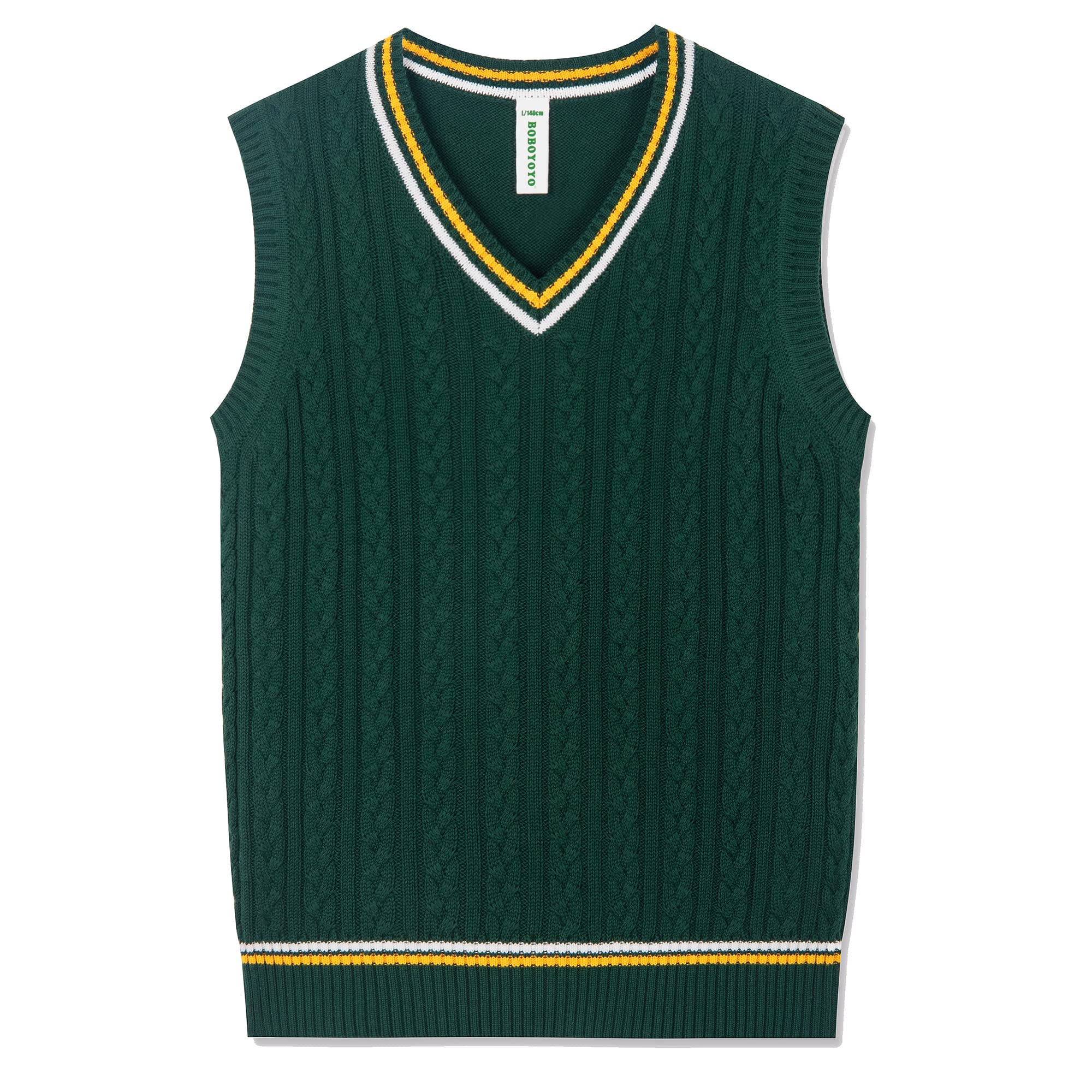 BOBOYOYO Boys Sweater Vest Unisex Cable Knit 100% Cotton Toddler Uniform Vest for Little Big Childrens Kids Teenage Girls