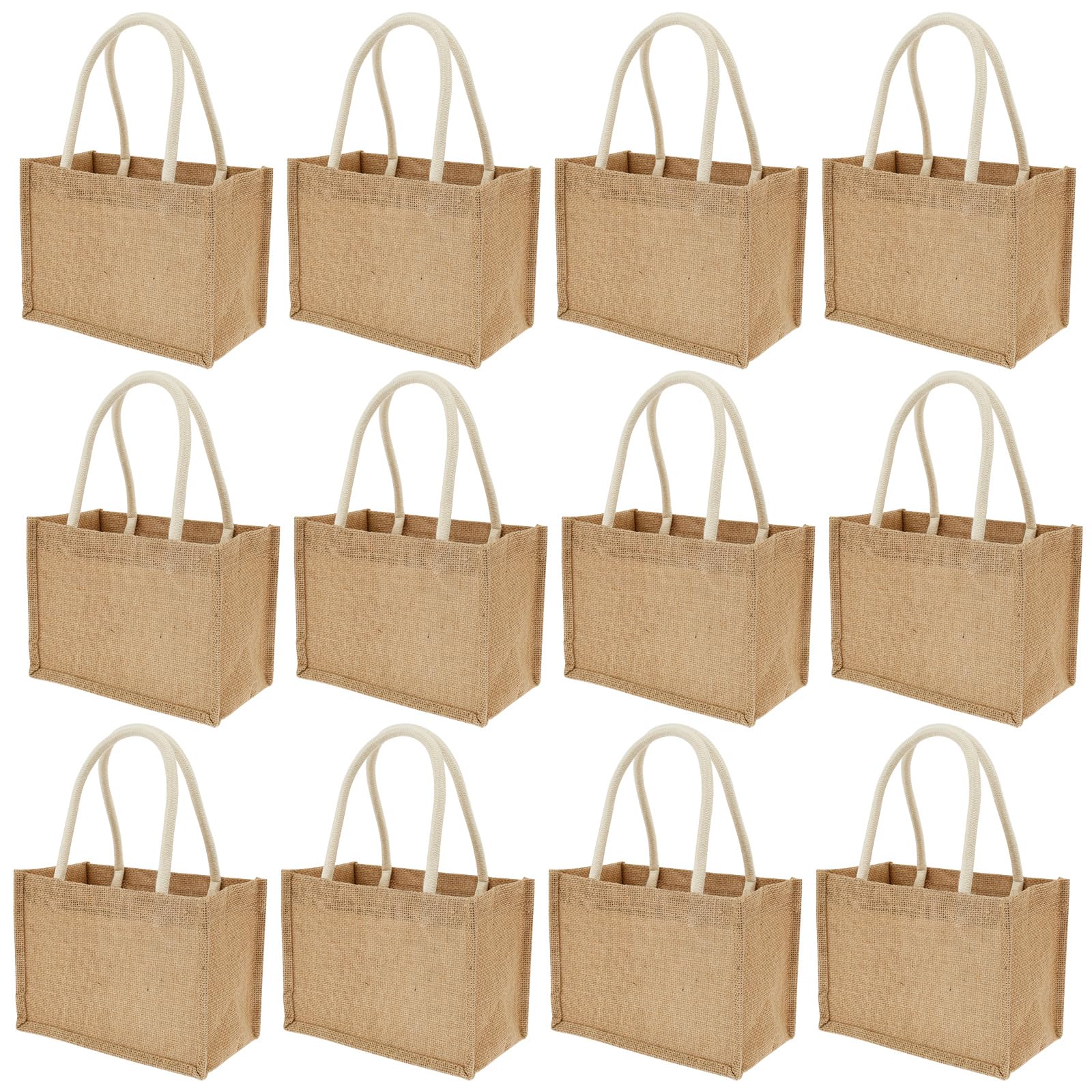 PTMTFYL 12 Pcs Burlap Tote Bags, Jute Tote with Handle, Burlap Gift Canvas Beach Bridesmaid Reusable Grocery Welcome for DIY, Wedding