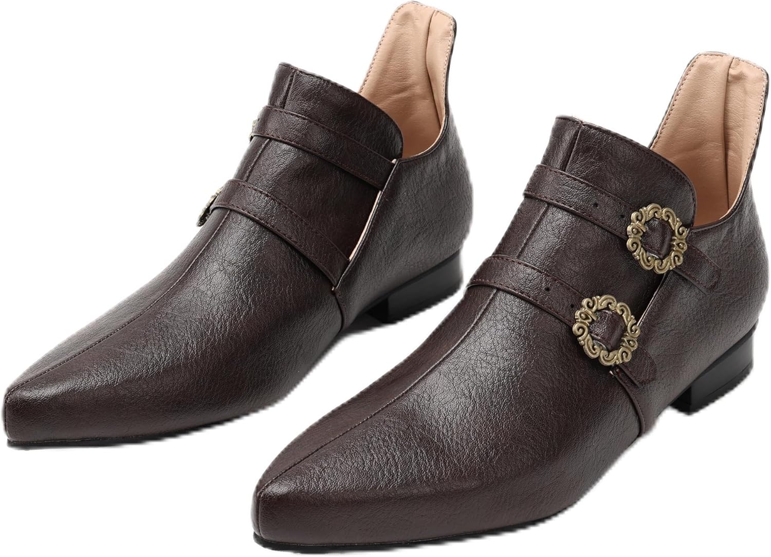 Vintage Medieval Renaissance Court Men's Shoes Low-Heel Pointed-Toe Leather Shoes Halloween Cosplay Boots