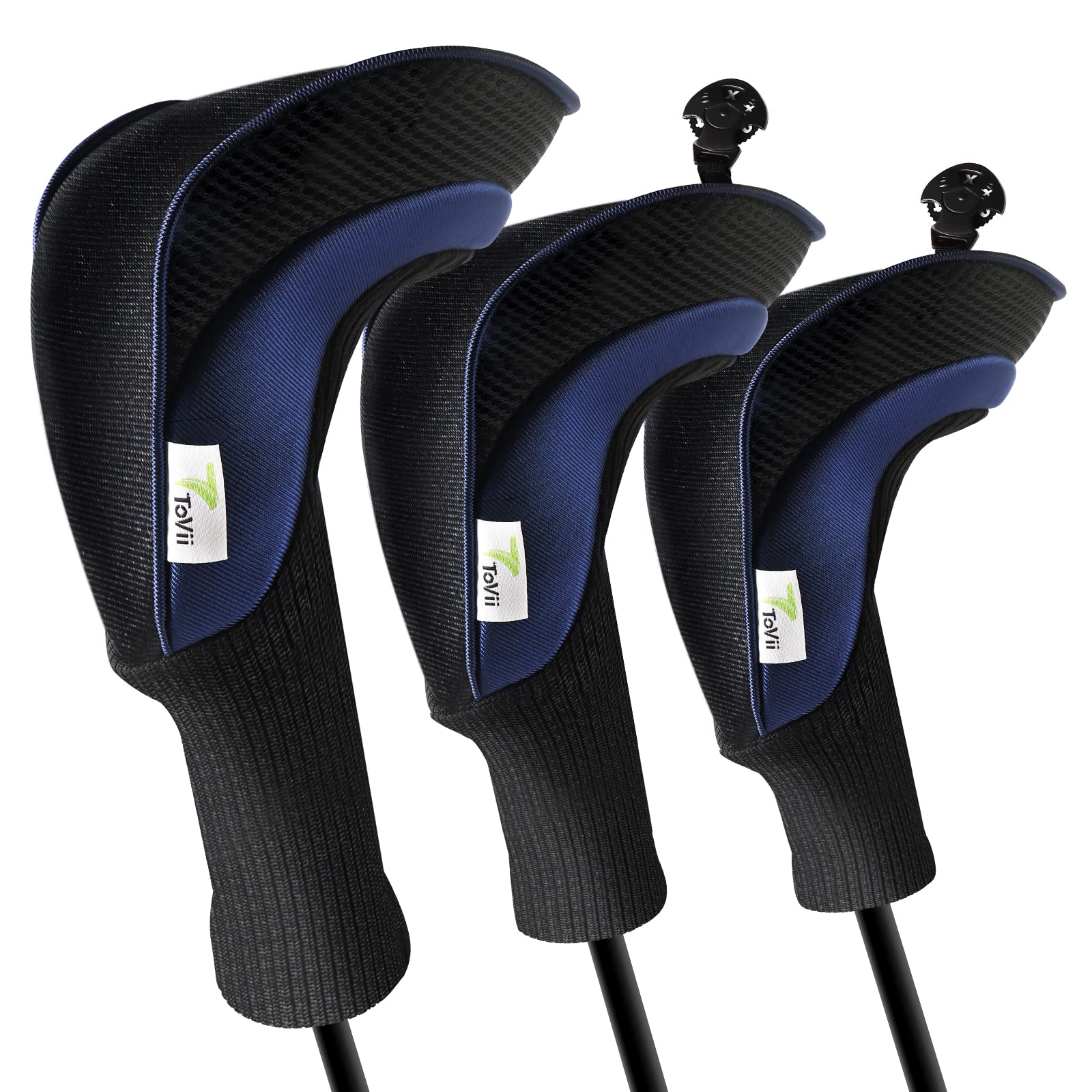 ToVii Golf Club Head Covers Driver 1 3 4 5 7 X Fairway Woods Headcovers, 3Pcs Long Neck Mesh Golf Club Headcovers Set with Interchangeable No. Tags Fits All Fairway and Driver Clubs