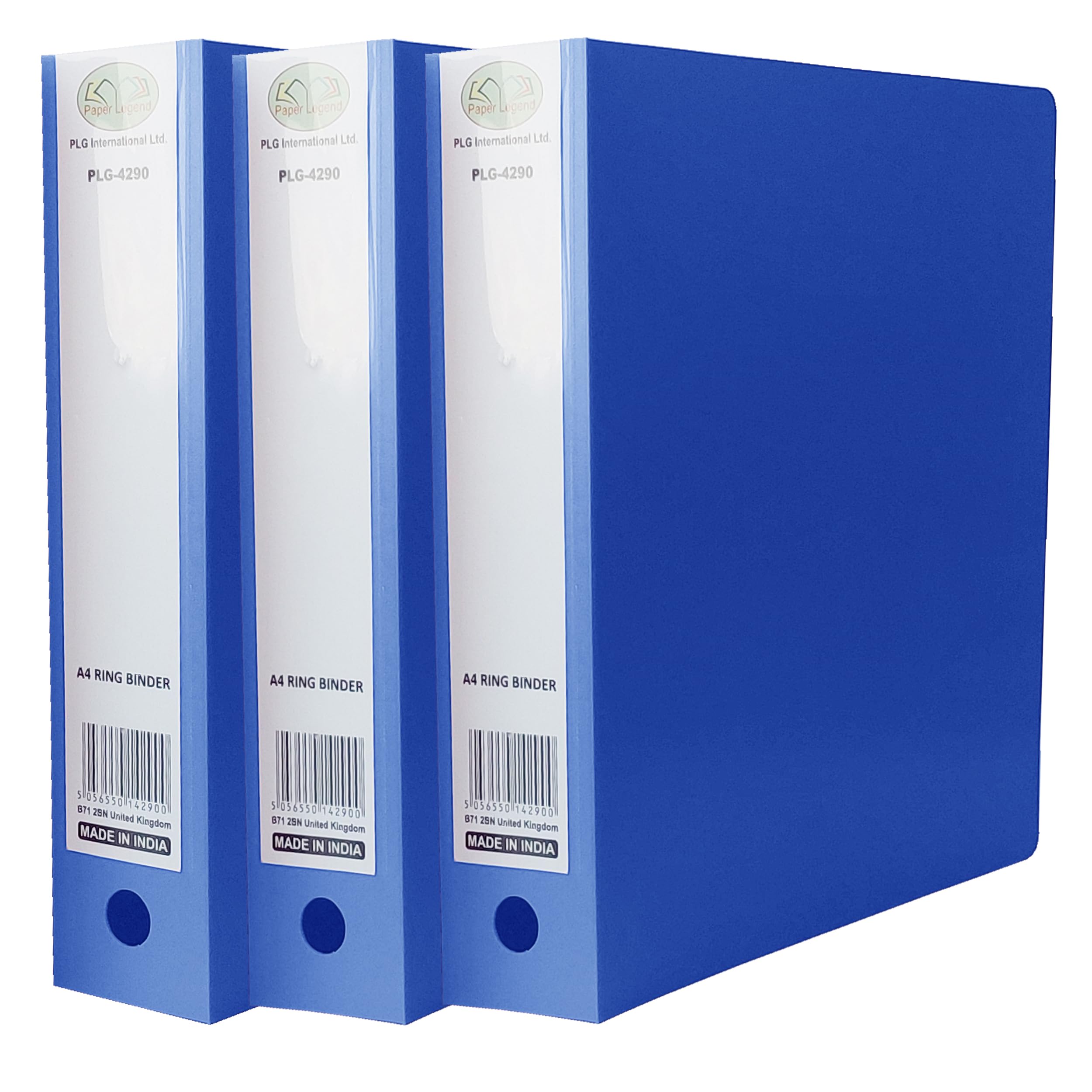 M1SS Pack of 3 A4 Ring Binders – Blue Heavy Duty Polypropylene File Folders with 2-O Metal Rings, 65mm Spine & Label Holder – Durable Document Organiser with Finger Pull Hole