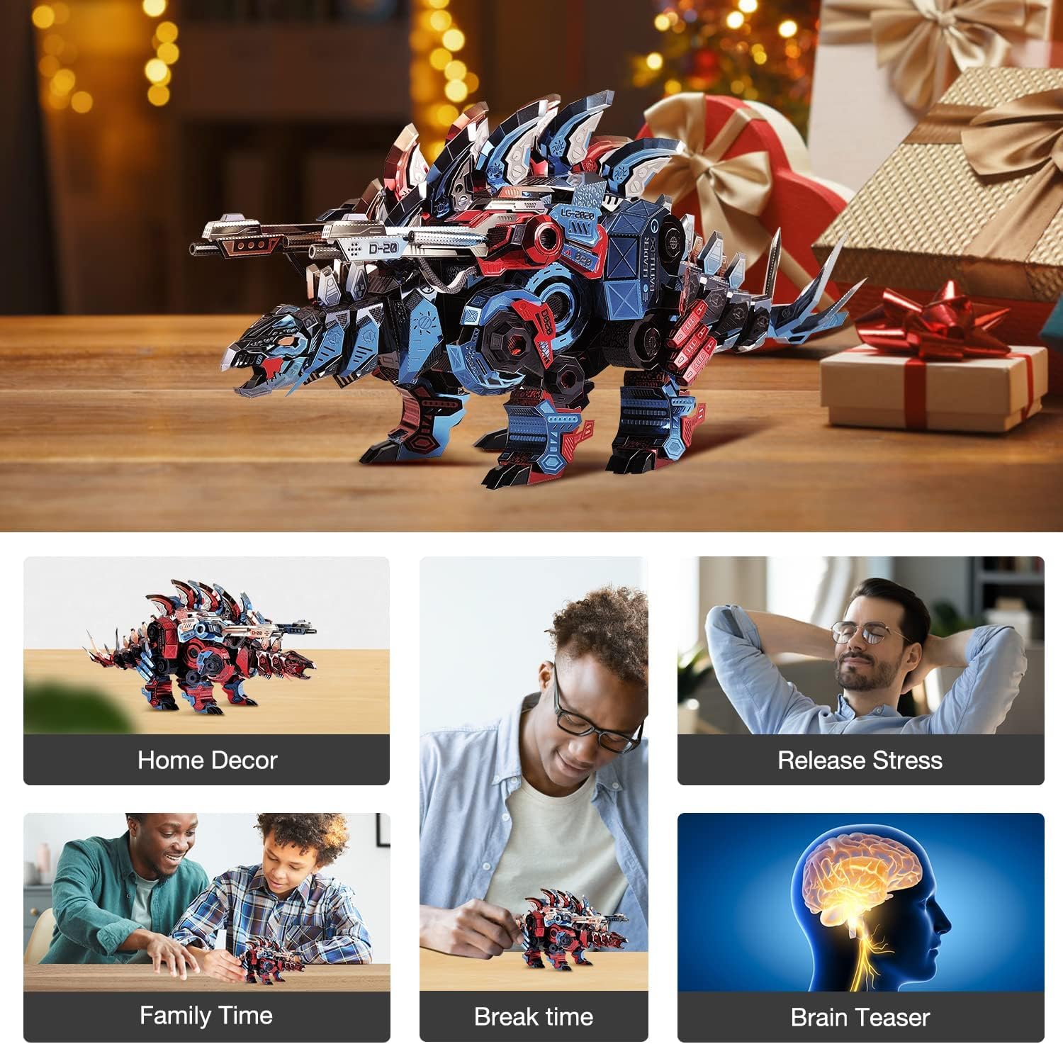 Microworld 3D Metal Puzzle, Mechanical Stegosaurus Metal Model Kits, DIY Challenge 3D Puzzle for Adult, Brain Teaser Art Craft Home Decor Toy for Teen