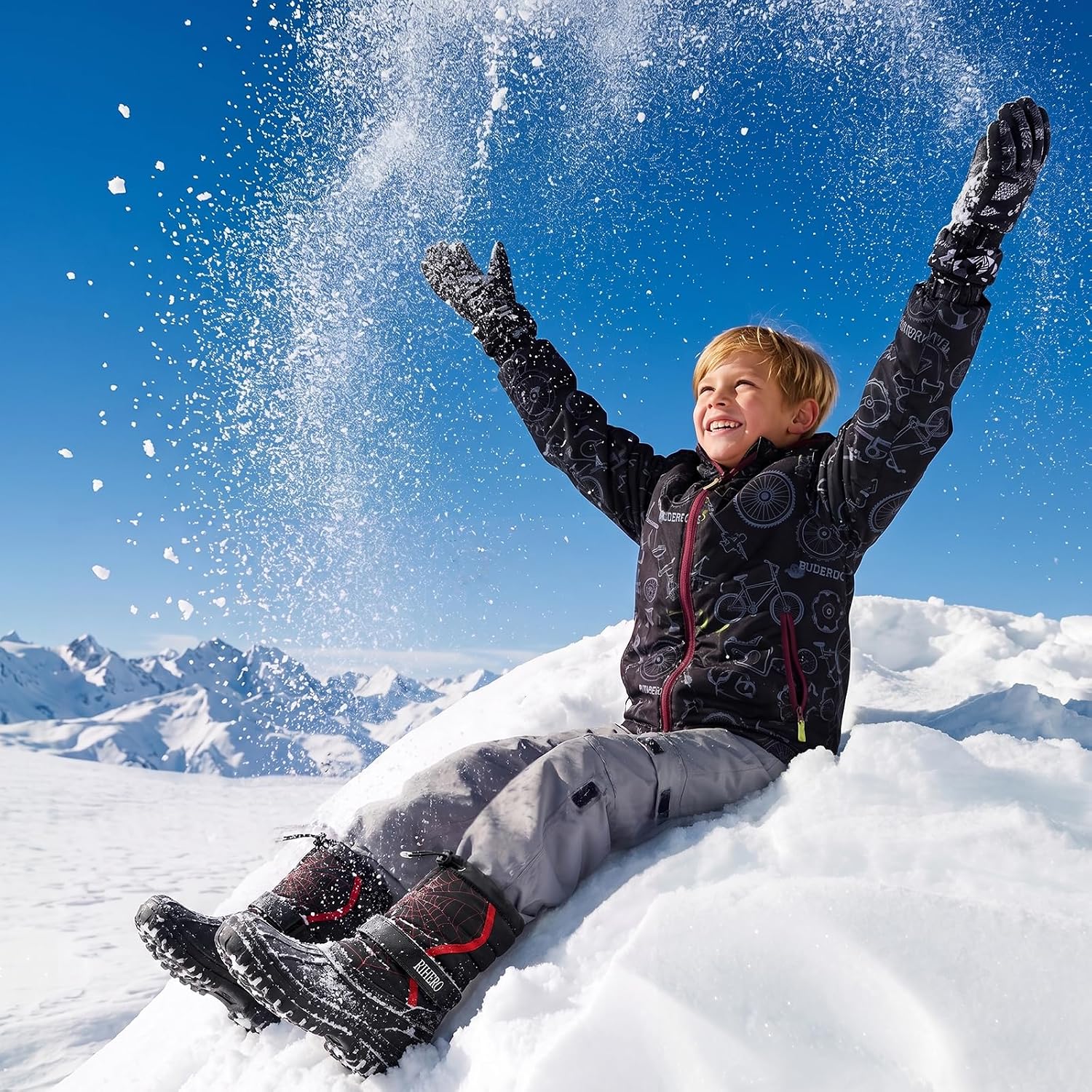 Rihero Boys Girls Snow Boots Kids Winter Faux Fur Booties