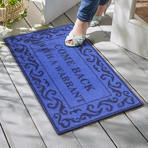 Miniatura 2 de Divertidos felpudos para puerta delantera y exterior, interior, color azul, ideal para la entrada del hogar, zonas de alto tráfico, duradero,