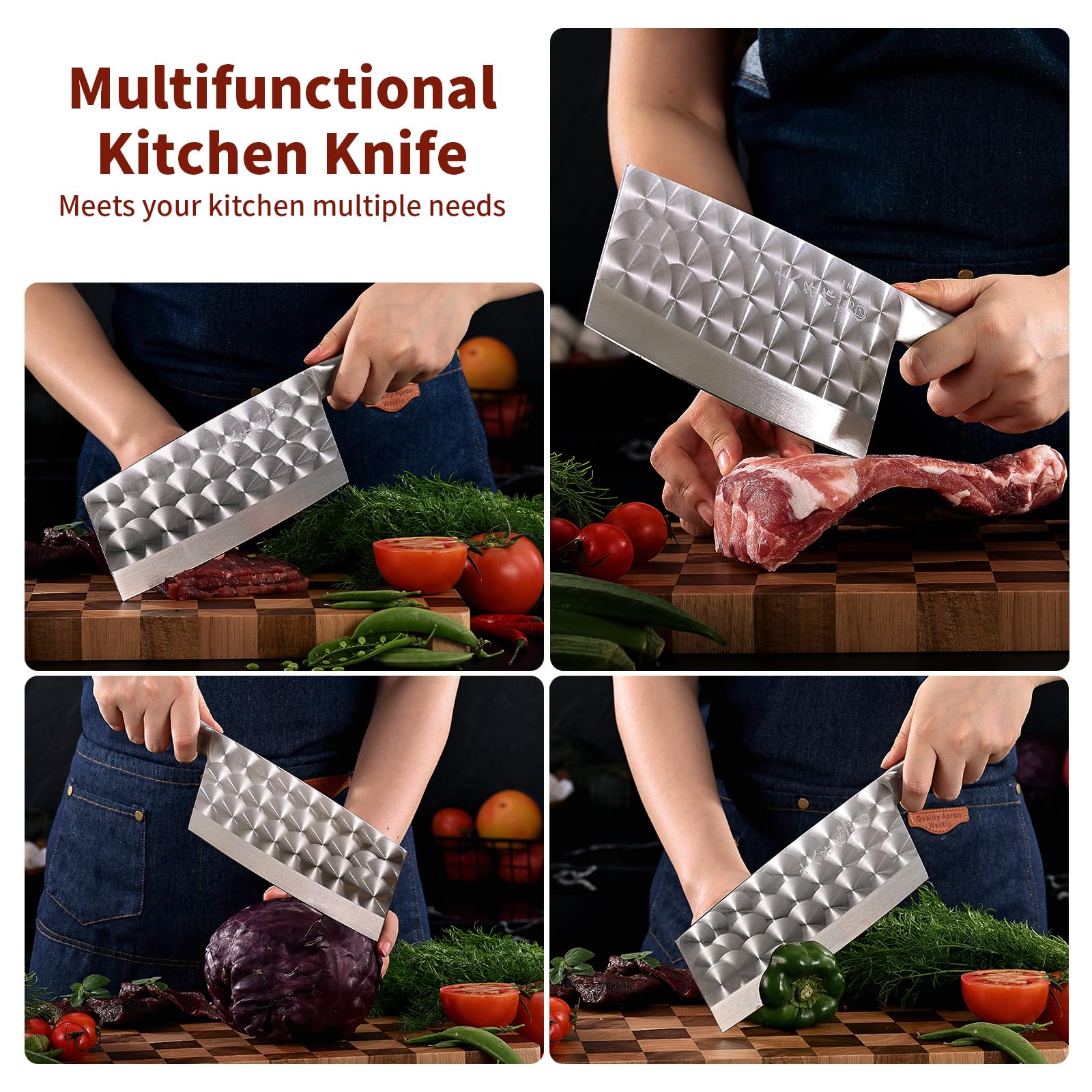 SHI BA ZI ZUO Mannaia da Macellaio,Coltello da Cucina Machete Professionale con Maniglia in Acciaio Inox Ergonomica