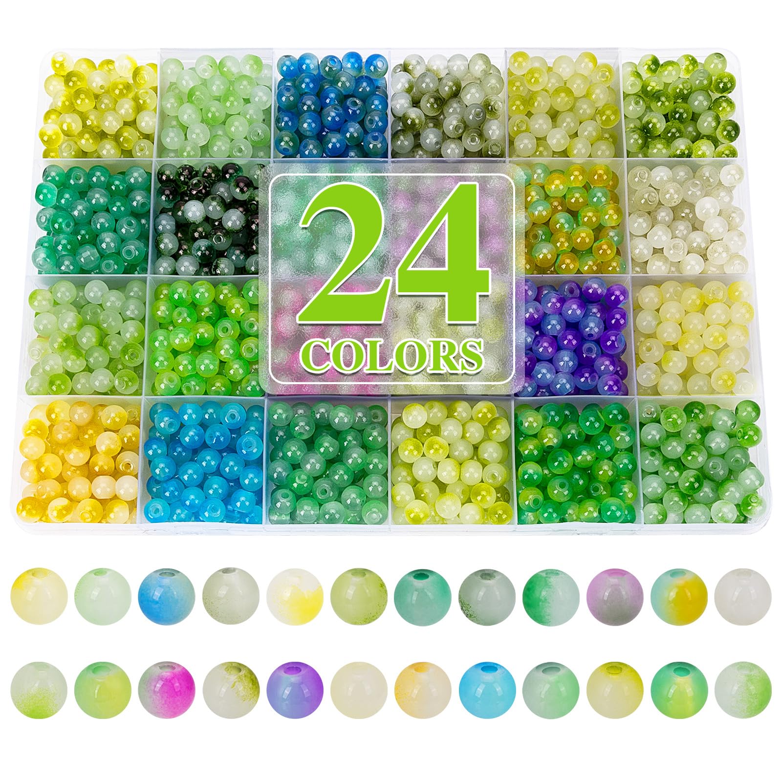XSEINO About 1200+ pcs 6mm Glass Beads Green Bi-Color Bracelet Making Kit
