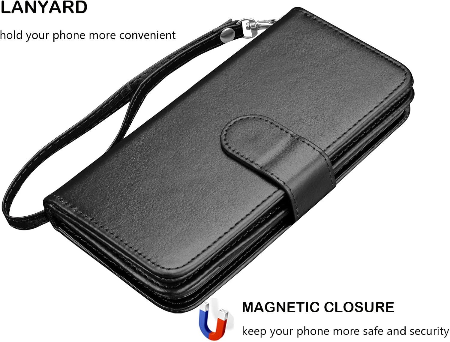 Njjex for Galaxy S7 Wallet Case, for Samsung Galaxy S7 Case, Luxury PU Leather [9 Card Slots] ID Credit Folio Flip Cover [Detachable] [Kickstand] Magnetic Closure Phone Case & Wrist Strap [Black]