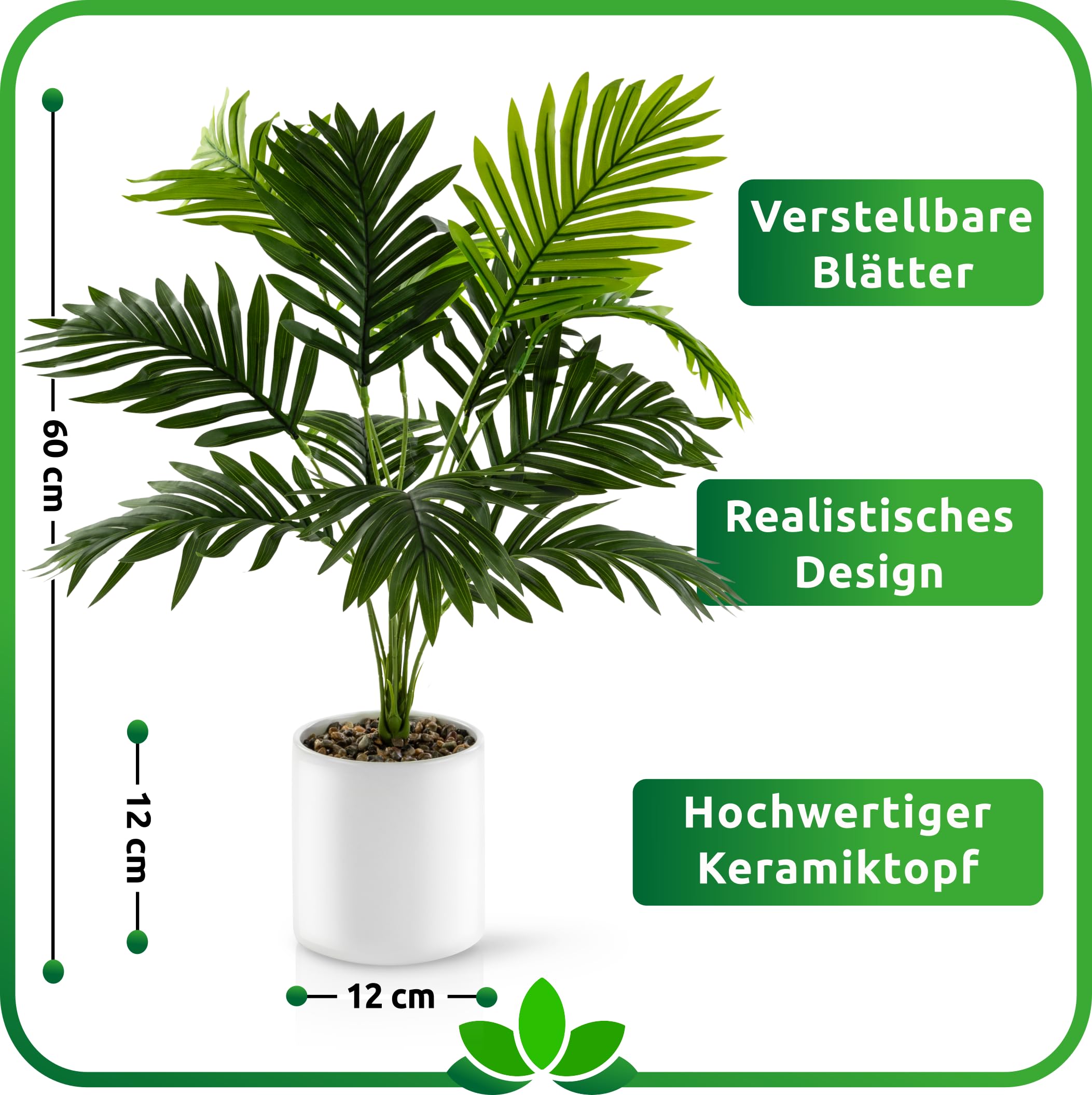 PASCH® 2er Set Monstera künstlich und Areca Kunstpalme (60cm) in weißen Keramiktöpfen: Kunstpflanzen groß | Kunstpflanzen wie echt | Fake Plant | Künstliche Pflanzen im Topf