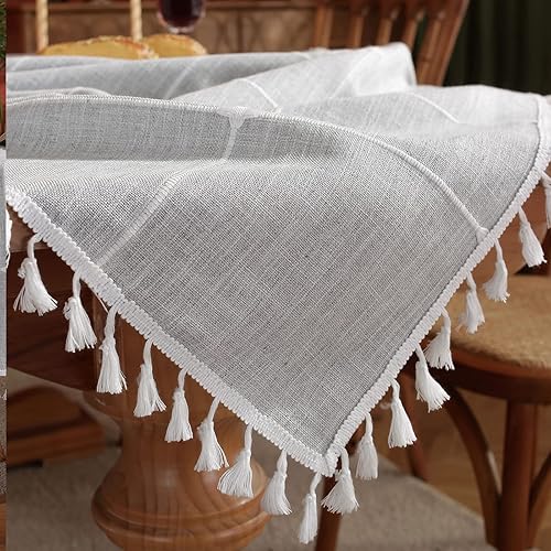 Miniatura 4 de KAYSUN Mantel para mesas rectangulares de 6 pies, mantel de tela bordado con borla de 55 x 86 pulgadas, color gris, resistente a las manchas de agua