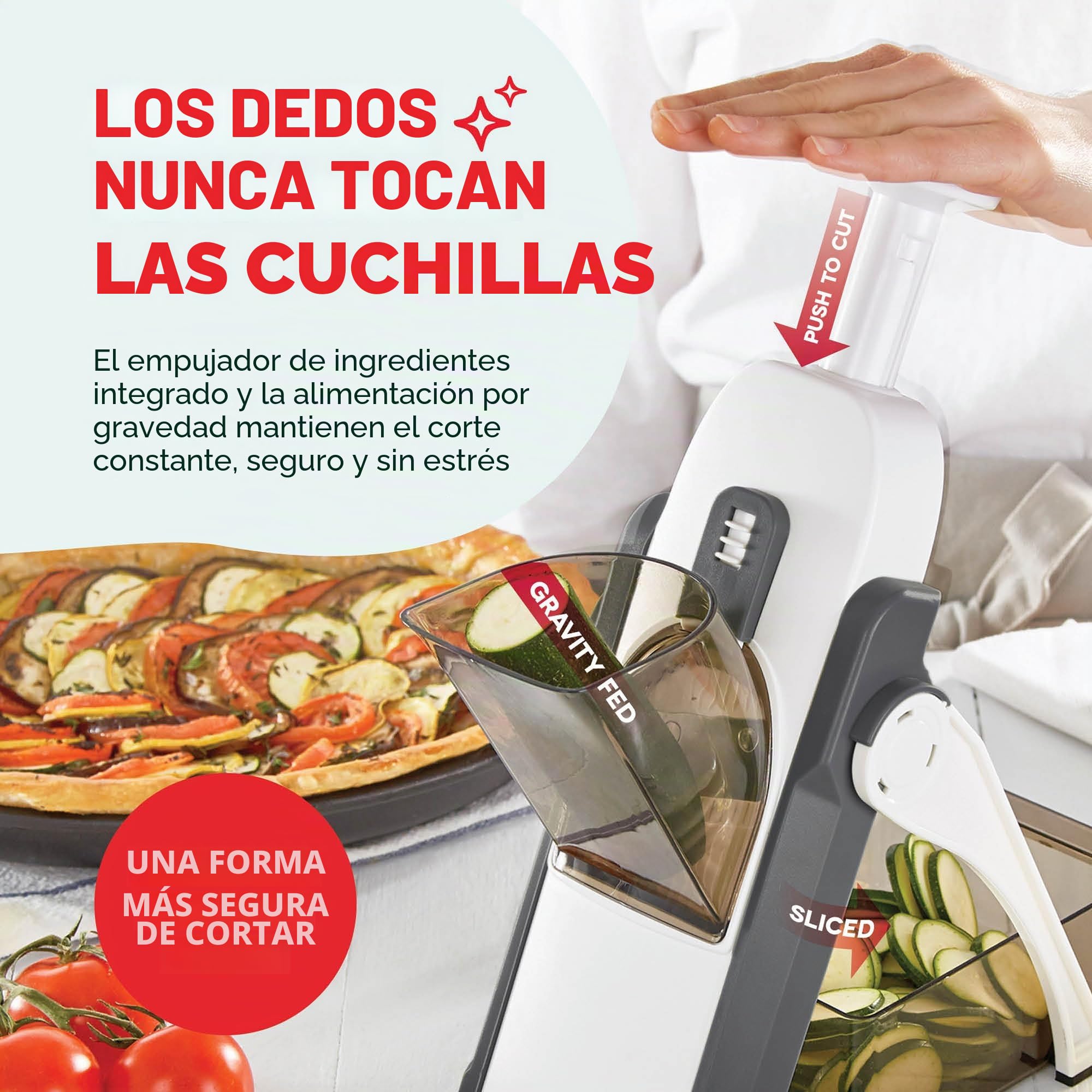 DASH Cortador de mandolina Safe Slice, Juliana + Dados para Verduras, preparación de Comidas y más con más de 30 ajustes preestablecidos y ajustador de Grosor, Plástico, Gris
