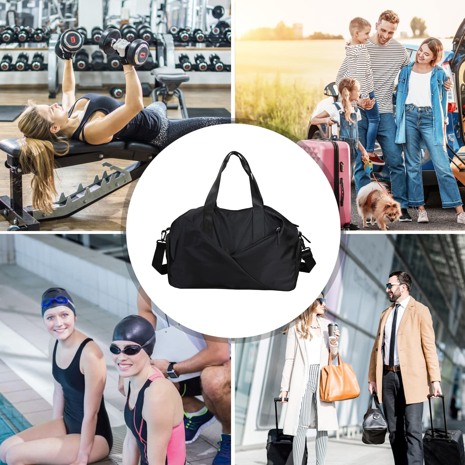 CORIOS Borsone da Viaggio Uomo/Donna Borsa Sportiva Borsone Palestra Grande Weekender Pernottamento Piscina Palestra Bagaglio a Mano con Scomparto Scarpe & Tasca di Separazione Bagnata e Asciutta Nero