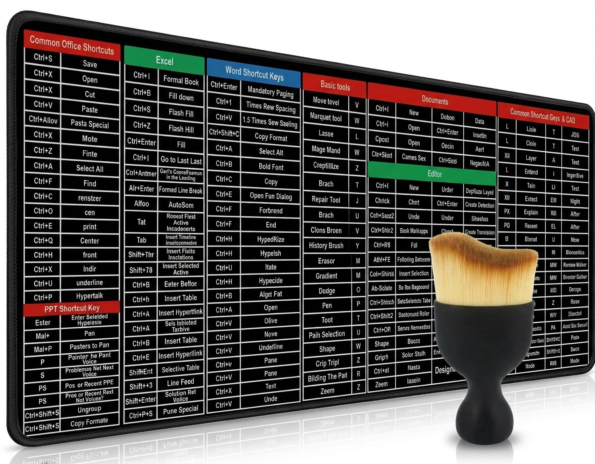 HEIMVOLL Anti-Slip Keyboard Pad (80x30cm) with Office Shortcuts + Free Keyboard Cleaning Brush | Large Extended Desk Mat for Excel & Word | Waterproof Mousepad with Stitched Edges for Home & Office