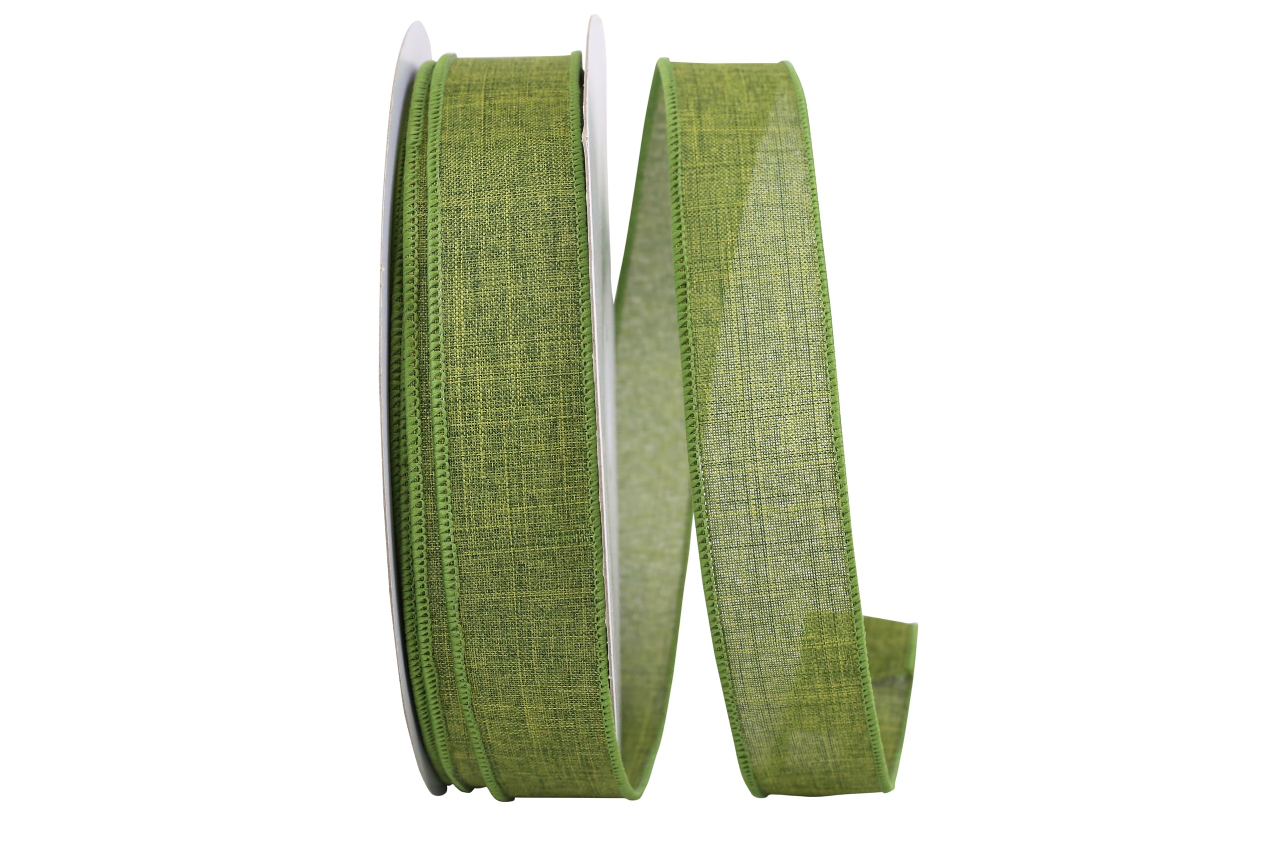 Reliant Ribbon 92573W-043-09K Everyday Linen Value Wired Edge Ribbon, 1-1/2 Inch X 50 Yards, Moss