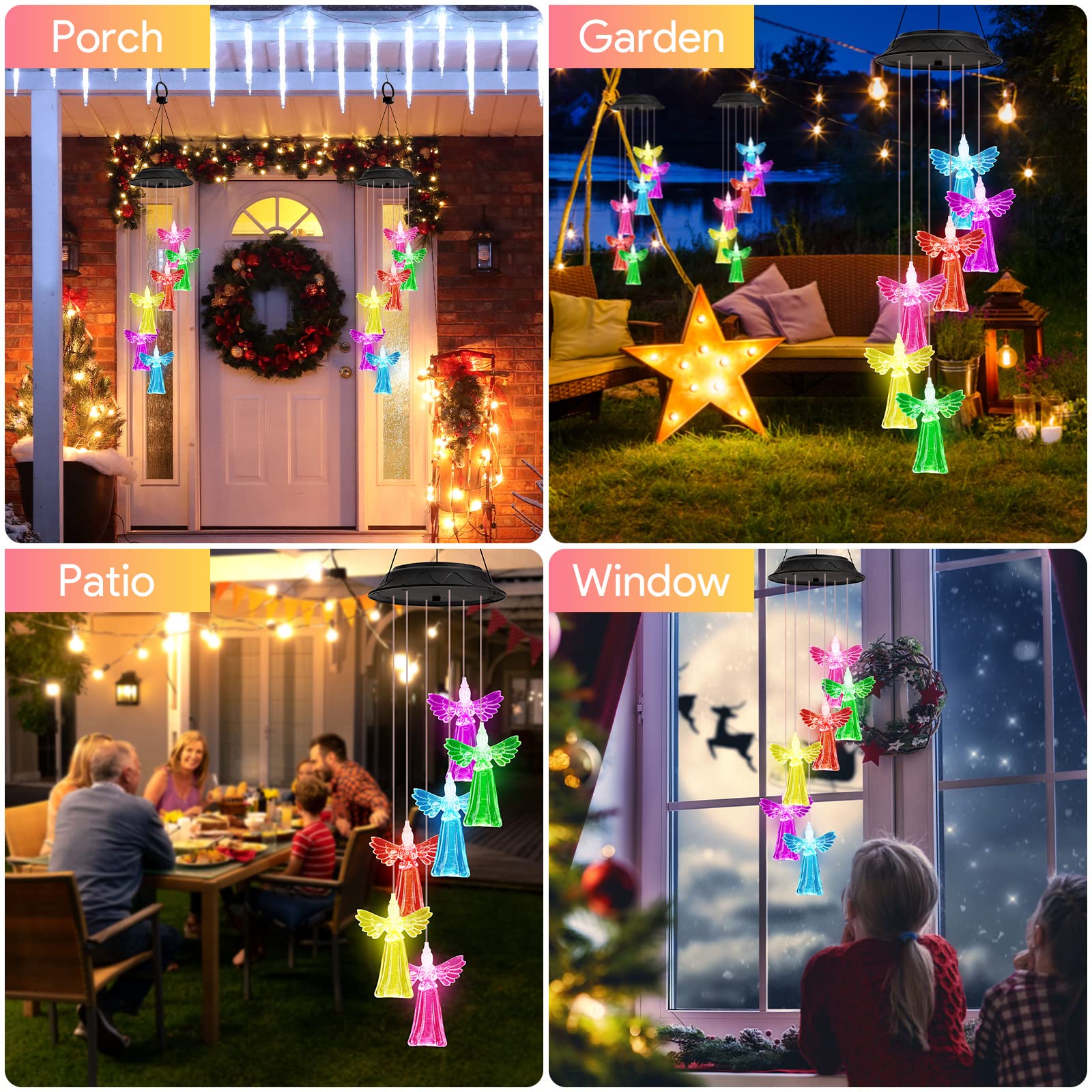 Solar-Windspiel Mit Engel-Design – Farbig Leuchtende Garten-Deko Für Muttertag, Geburtstag & Weihnachten