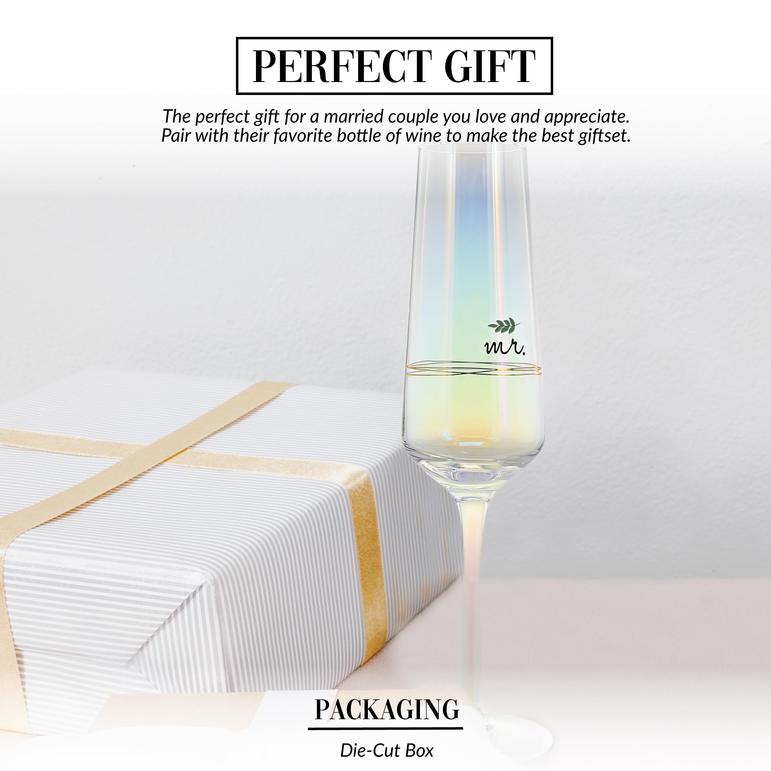 Pavilion Gift Company - Mr. - Flûte à champagne en verre irisé de 237 ml, verre de mariage et flûte à grille-pain, cadeau de mariage pour couple, 1 pièce (lot de 1), 7,6 x 7,6 x 25,4 cm