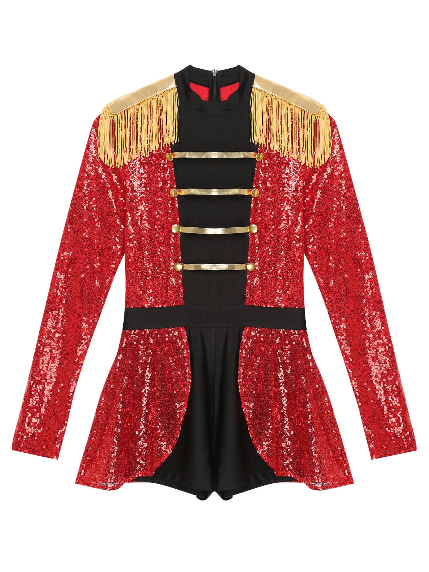 Alvivi Maillot de Domadora Circo con Borlas para Mujer Mono Lentejuelas de Danza Patinaje Disfraz de Maestro de Ceremonia para Fiesta Carnaval S-4XL