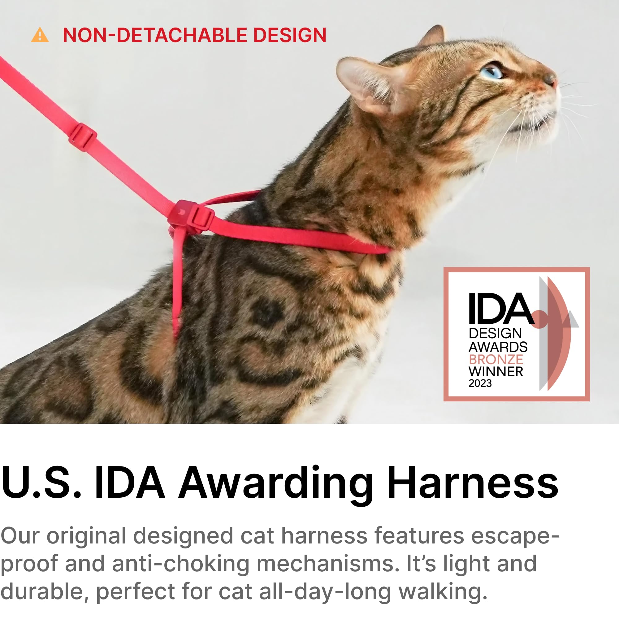 Arnés y correa para gatos 2 en 1, diseño de premio de bronce IDA de Estados Unidos, a prueba de escape y antiasfixia, para caminar y entrenar, peso ligero para gatitos y gatos pequeños y