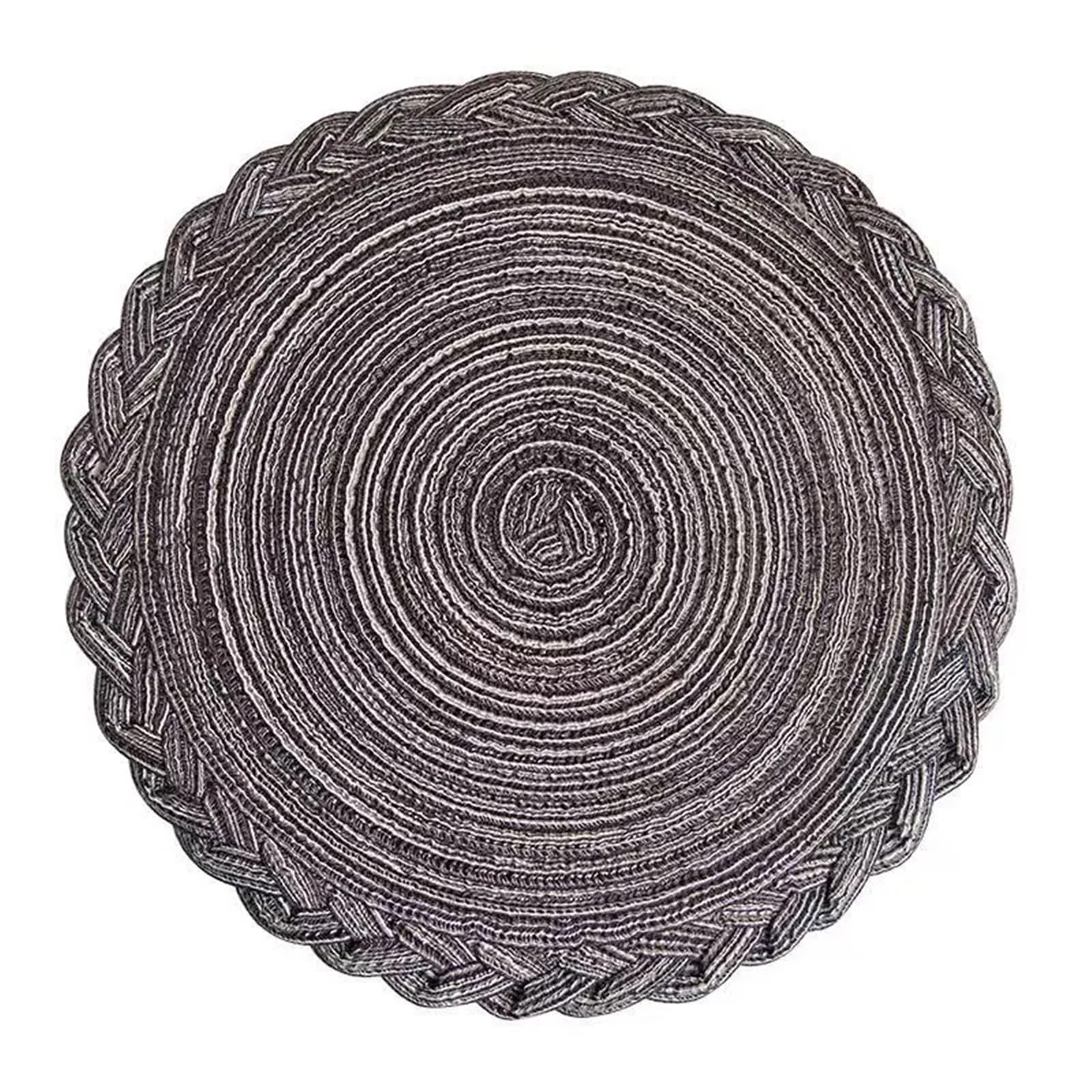 Woven Placemats Round Table Mat Woven Ramie Cotton Yarn Placemats Anti Slip Dining Mats Non-Slip Tableware Bowl Pads Kitchen Cup Coasters