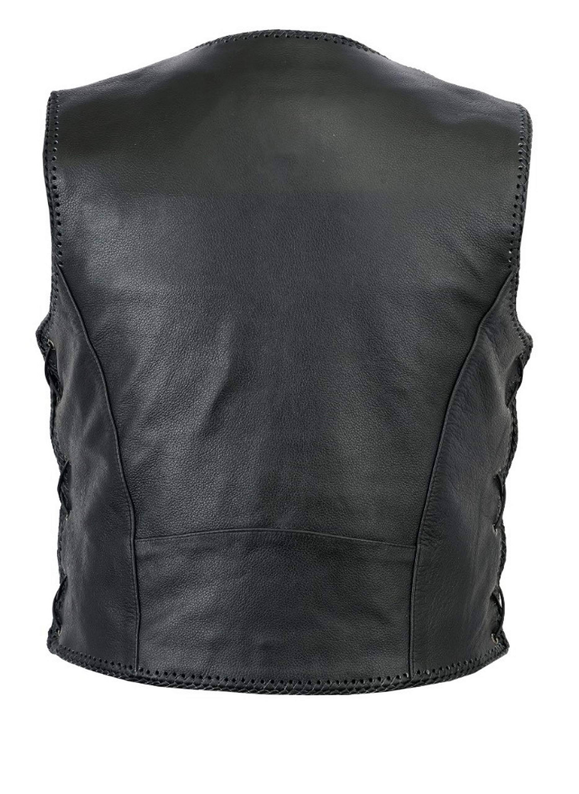 Motorrad leder weste herren - Chopper rocker lederweste mit biker angelhaken schnalle - Geschnürt Schwarz rindleder top-grain echtleder - Größe: 10XL
