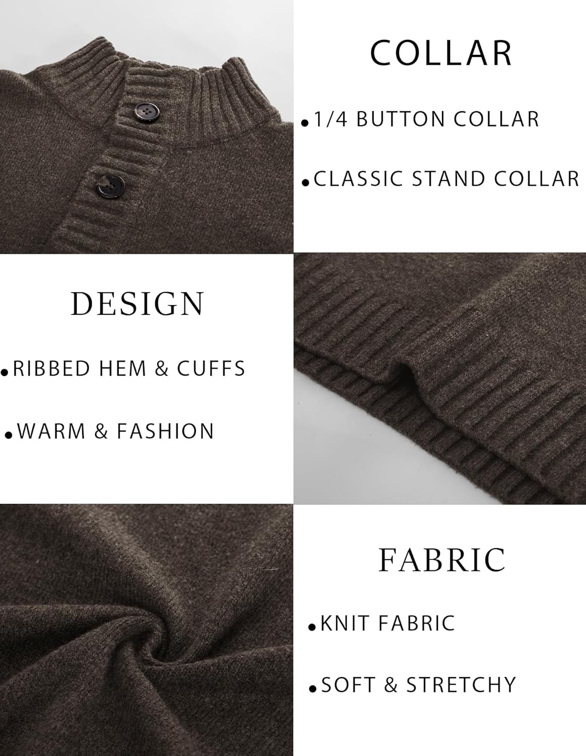 PJ PAUL JONES Mens Pullover Sweaters Quarter Button Sweater Stand Collar Knit Pullovers - Image 5