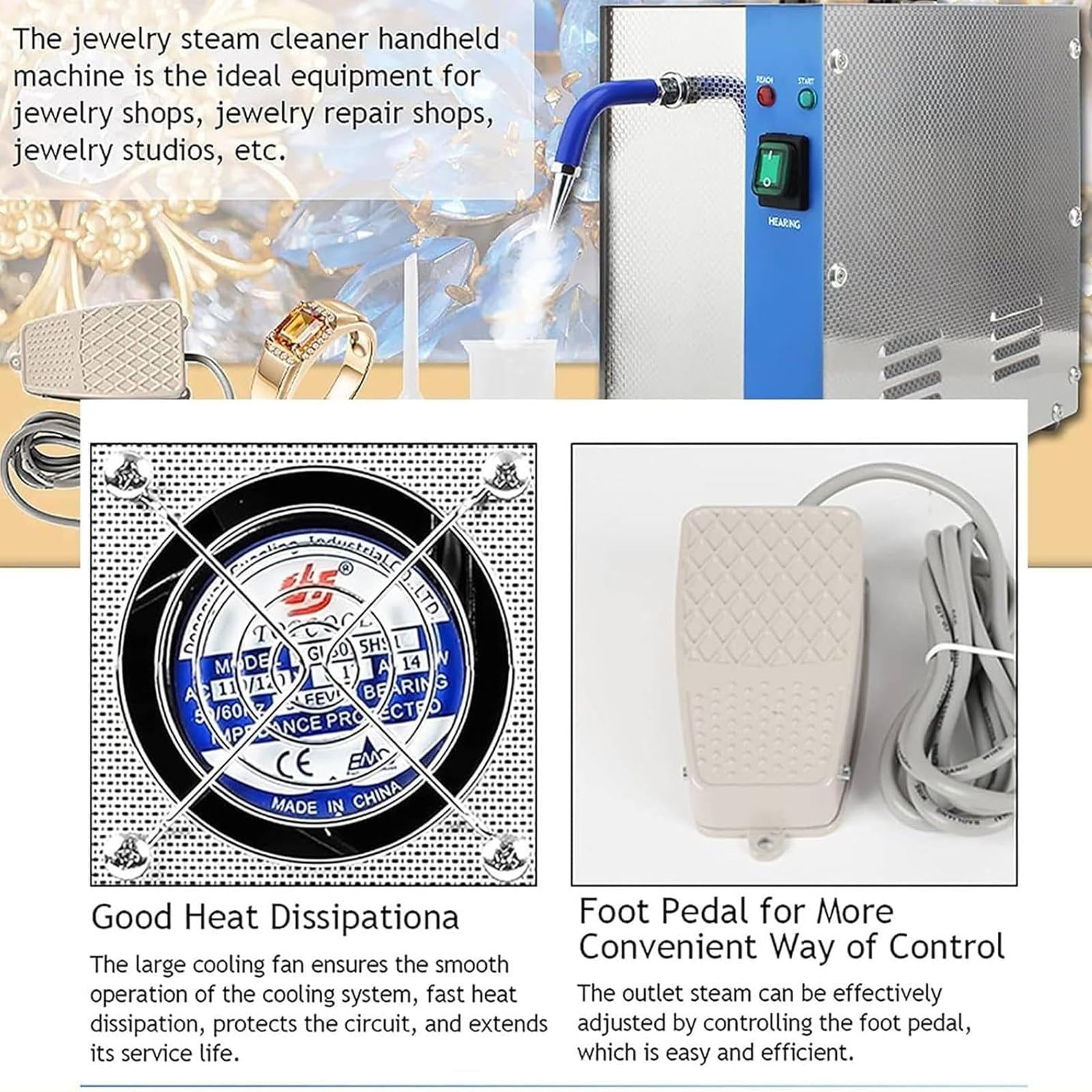 Máquina limpiadora a vapor para joyas de 2L/4L, 1300W/2200W, limpiador de joyas de oro y plata, equipo de lavado de gemas para limpieza de joyas/plata/oro,2L-110V