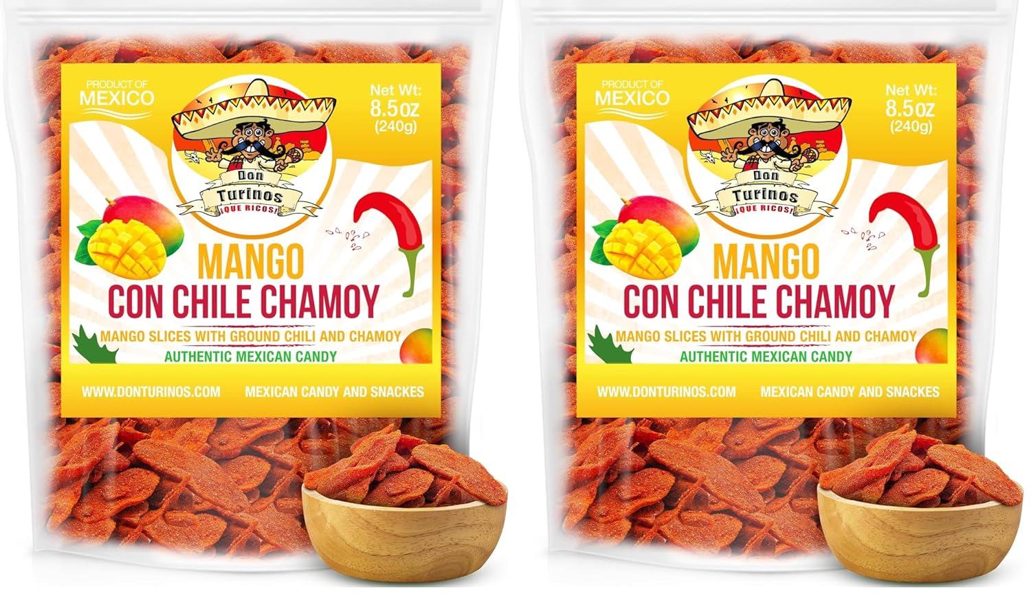Chili Chamoy Mango Slices, 16 oz. Bag of Authentic Mexican Dry Fruit Candy, Sweet and Spicy Flavor, Fresh and Natural Dulce Mexicano, by Don Turinos (Pack of 2)