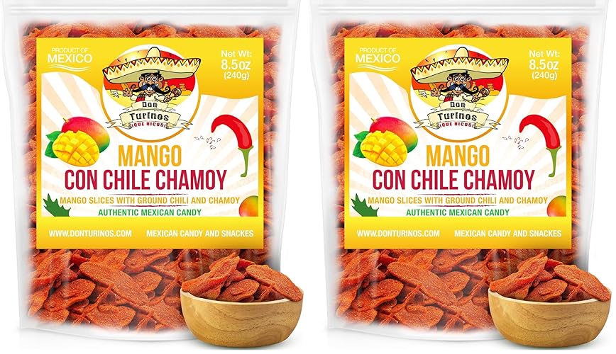 Chili Chamoy Mango Slices, 16 oz. Bag of Authentic Mexican Dry Fruit Candy, Sweet and Spicy Flavor, Fresh and Natural Dulce Mexicano, by Don Turinos (Pack of 2) - 1LB (16oz) (Pack of 2)
