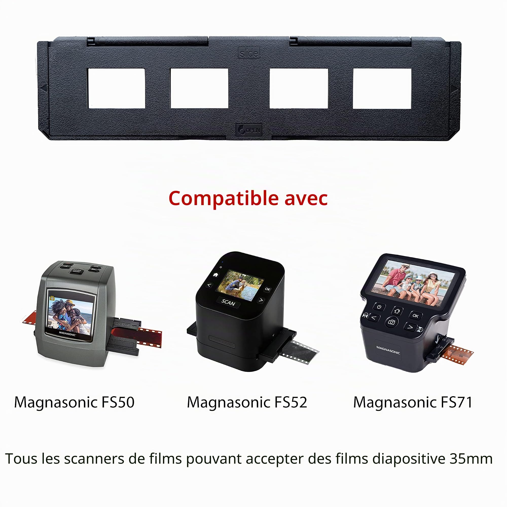 Magnasonic Lot de 3 Supports de Film Long pour scanners de Films compatibles de 35 mm, Peut contenir 4 Diapositives pour accélérer Le Temps de Traitement, Facile à Utiliser, aplatit et protège Les