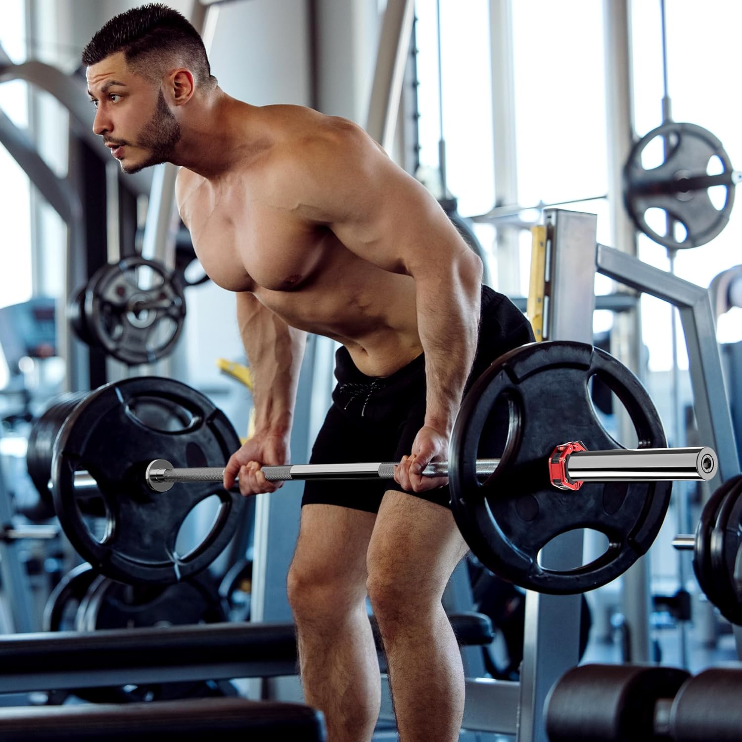 Holleyweb 2 Inch EZ Curl Bar for Biceps, Squats, Bench Press - Olympic Bar for Weightlifting & Powerlifting