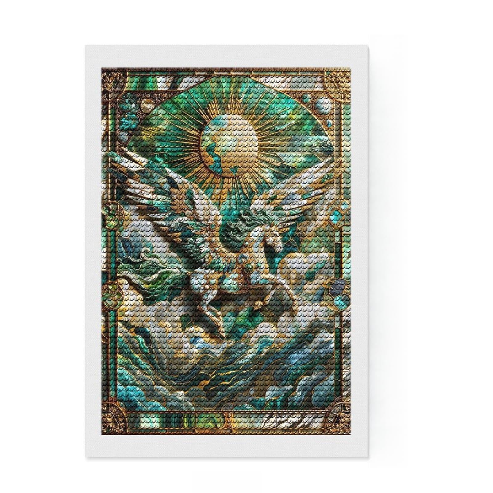 Junmoney Abstract Pegasus Kintsugi Diamond Art Canvas 8"x12", Birthday Gift, for Family Craft Time, with Tool Kit, Cosy Home Accent, Full Kit Included