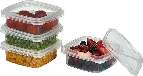 Miniatura 2 de Decony Recipientes de plástico con tapas de 8 onzas, paquete de 25 recipientes cuadrados de plástico transparente, a prueba de manipulaciones, sin