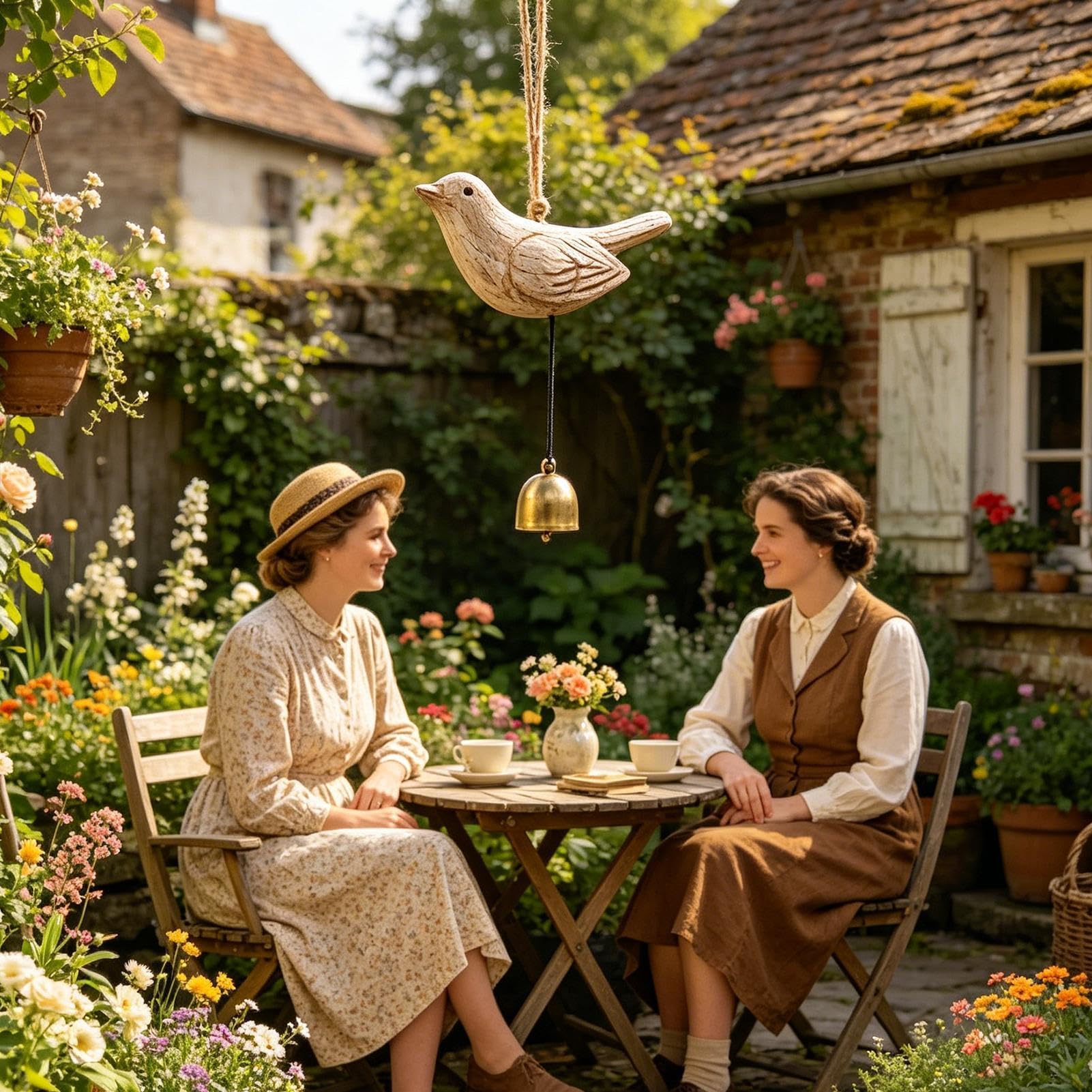 Dekoracyjne dzwonki wietrzne, drewniany ornament koliber, dzwon dźwiękowy ze wzorem, biżuteria ogrodowa z akcentami, 29 x 15 x 7 cm, dekoracja zewnętrzna, artystyczne akcesoria na taras