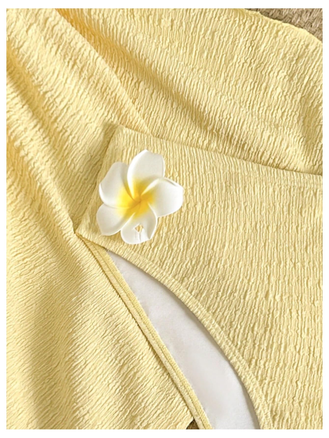 Damski 3-częściowy Strój Kąpielowy, Duży Rozmiar, Bikini 3D W Kwiaty Z Zakrywającą Spódnicą, Żółty, 3X-Large Plus(Large Plus)