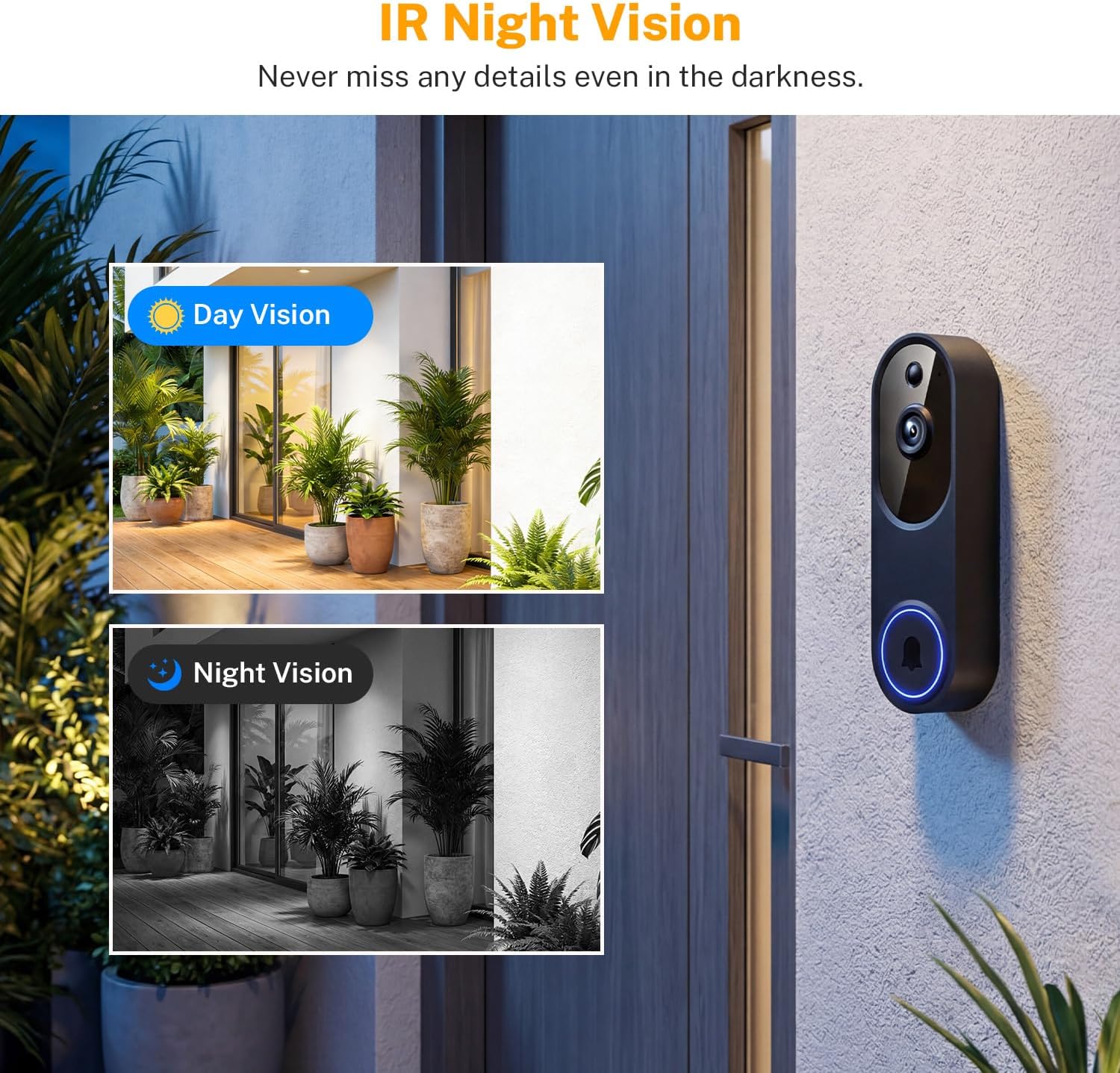 Video Doorbell Camera, Wireless Security Camera, 1080p, Battery Powered, AI Motion Detection, Night Vision, Two-Way Audio, Cloud Storage, 2.4 GWi-Fi, for Visitor, Baby Monitor