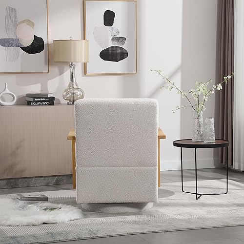 Miniatura 4 de Silla giratoria de 30.5 pulgadas de ancho con reposabrazos de madera maciza, cómoda silla de lectura, sillón lateral para hotel, dormitorio, sala de