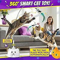 Vista 2 de Interactive Cat Toys for Indoor Cats: Upgraded 360° Automatic Spin Flying Bird Feather Wand with Silicone Protected Rod Safe Play, Strong 8cm