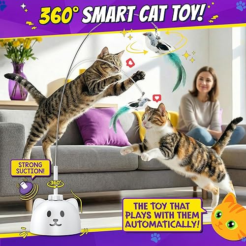 Miniatura 2 de Interactive Cat Toys for Indoor Cats: Upgraded 360° Automatic Spin Flying Bird Feather Wand with Silicone Protected Rod Safe Play, Strong 8cm