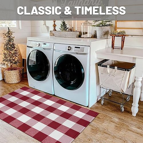 Miniatura 22 de IOHOUZE - Tapete a cuadros estilo búfalo de 5 x 8 pies para interiores y exteriores, lavable, para sala, tapete de bienvenida primavera-verano