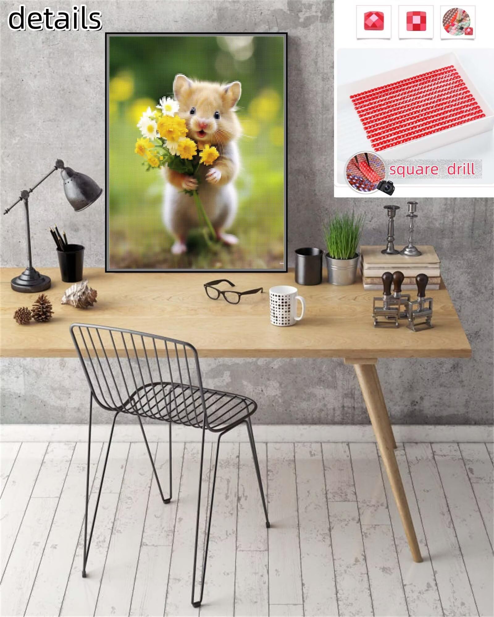 5D Fleur, Souris Peinture Diamant Adulte,Bricolage Diamond Painting Adulte grand format 120x160cm,DIY Diamant Broderie Strass Point de Croix Painting pour Décoration Intérieur Enfants Cadeau C5180